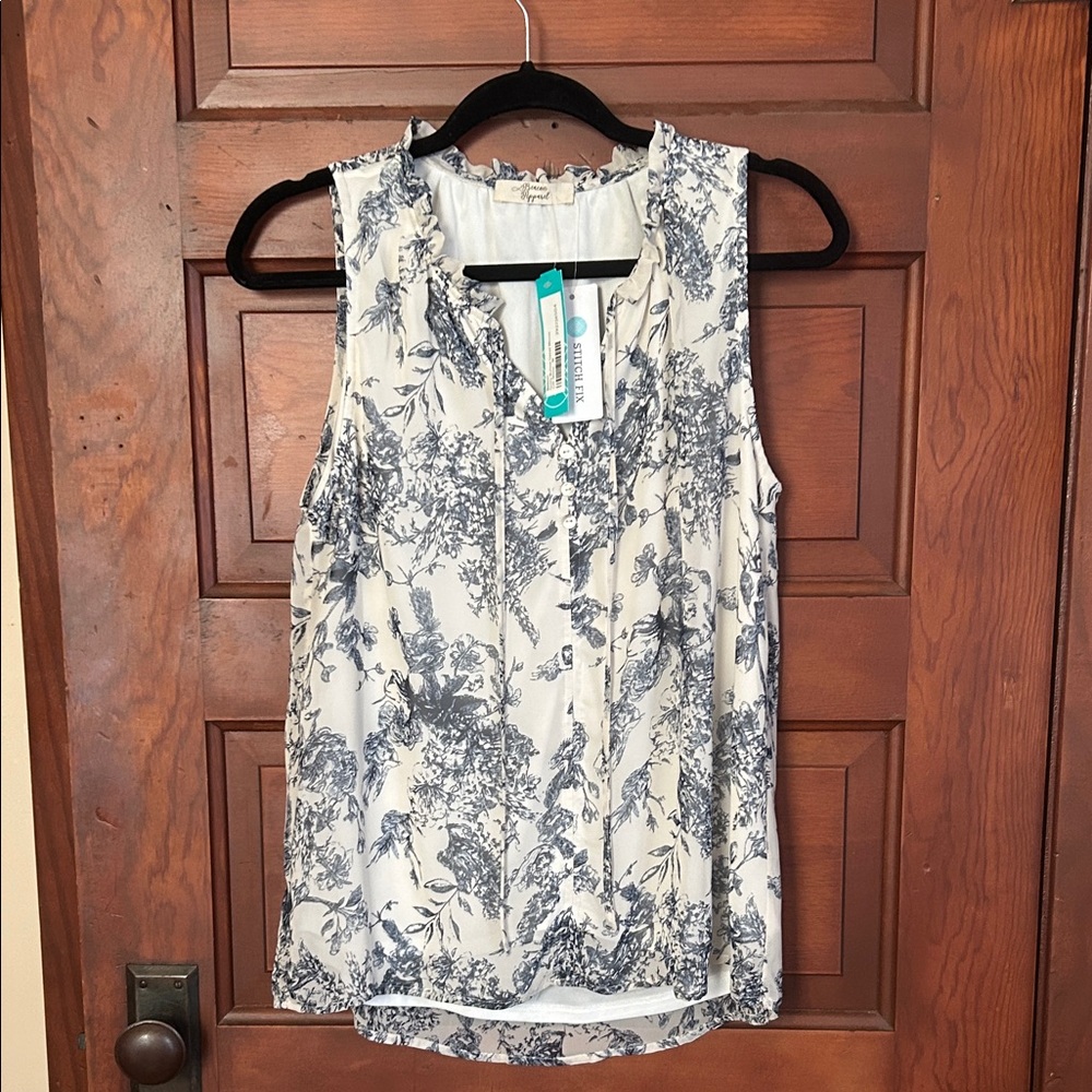Floral Sleeveless Blouse - Black and Cream